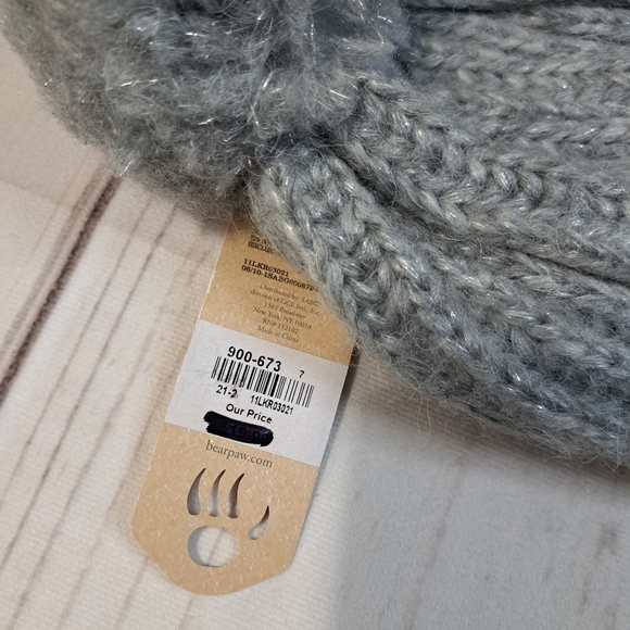 Bearpaw Knit Beanie Hat Cap Grey with Metallic - Picture 7 of 9